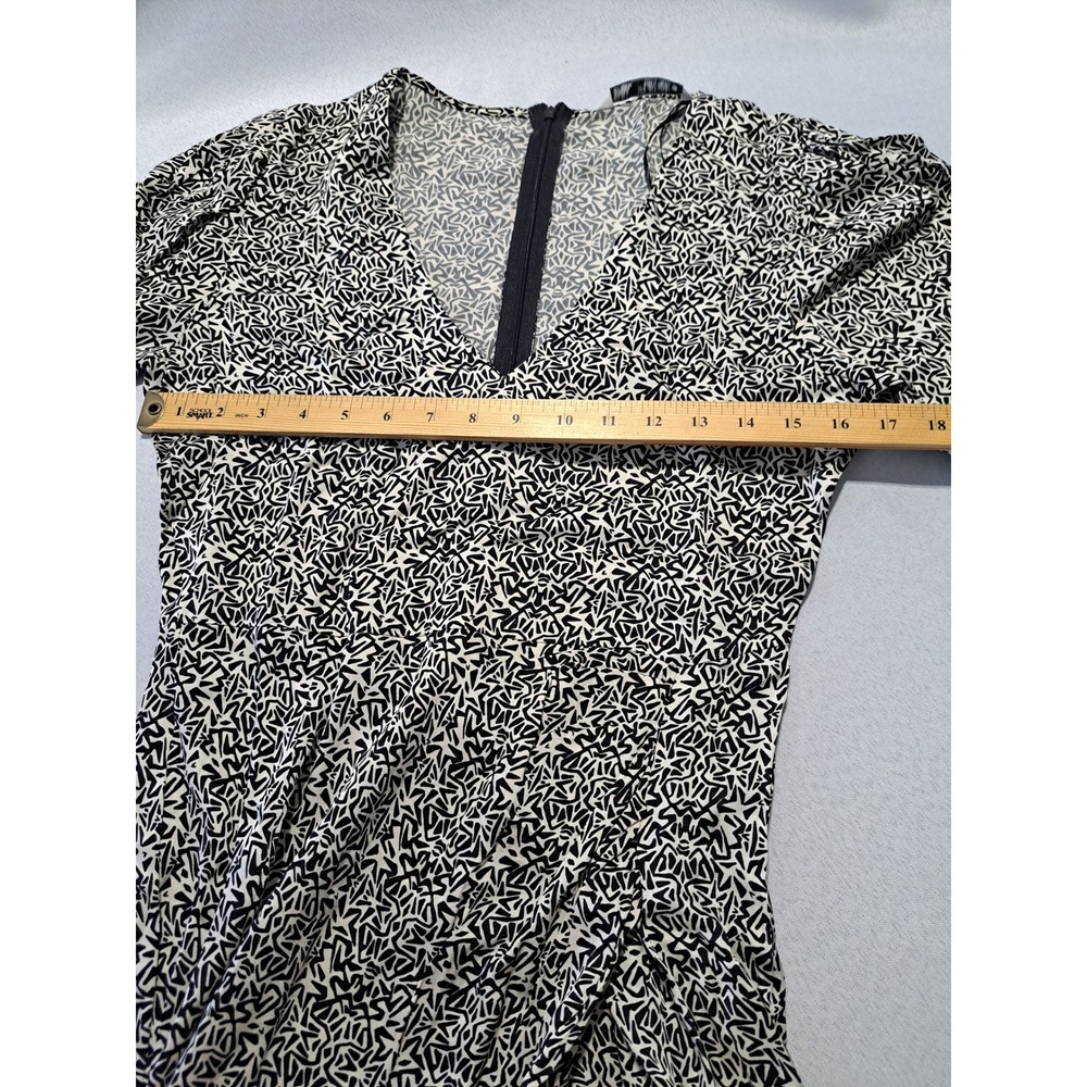 Zara Long Sleeve Midi Dress Black White Geometric Abstract Print V-Neck Size S - Picture 5 of 8